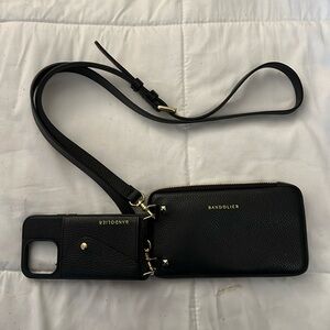 Bandolier Hailey Side Slot Leather Crossbody for 14 Pro with Expanded Zip Pouch.
